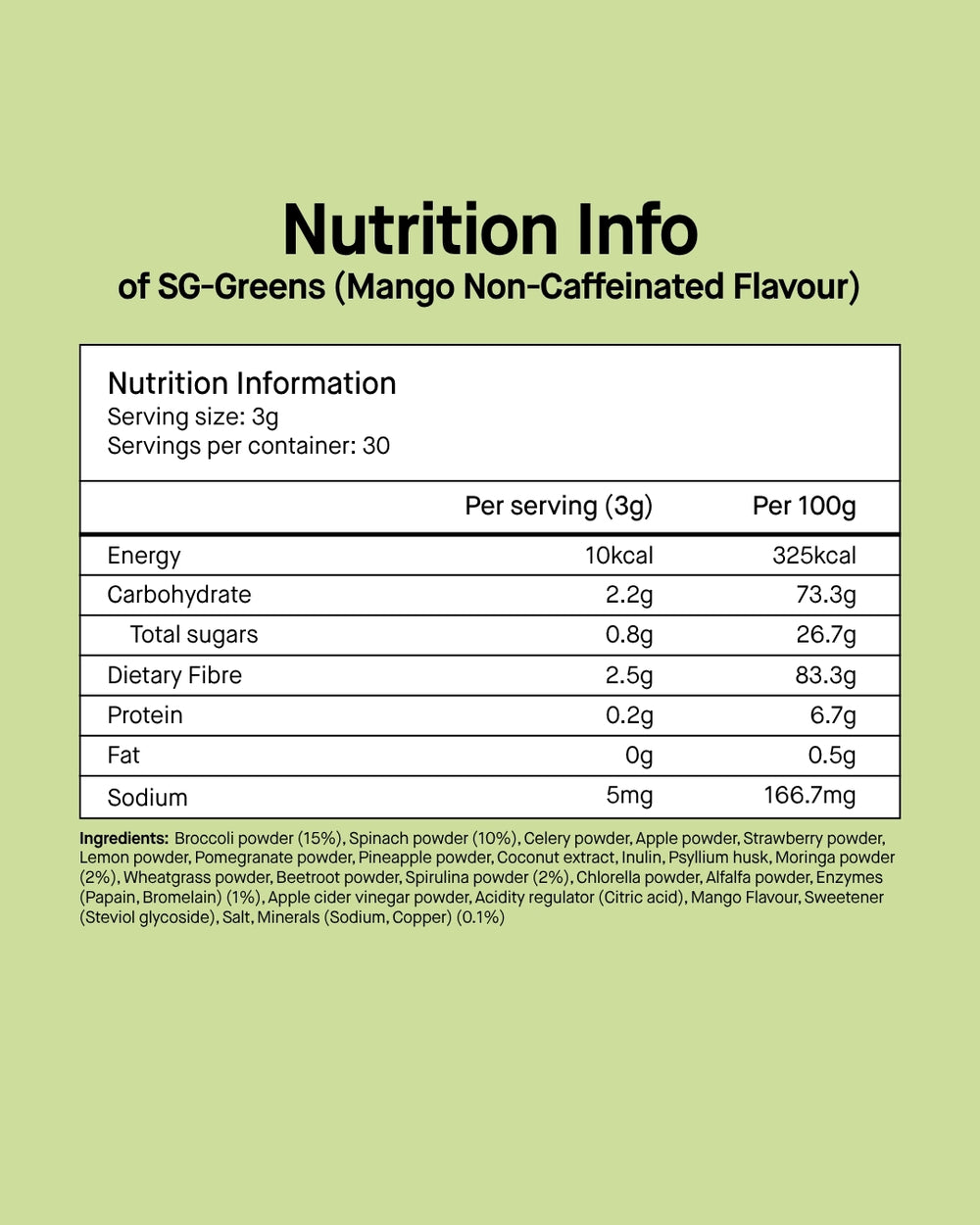 超级绿色蔬菜 - Moom 植物饮料混合西兰花、菠菜和芹菜粉